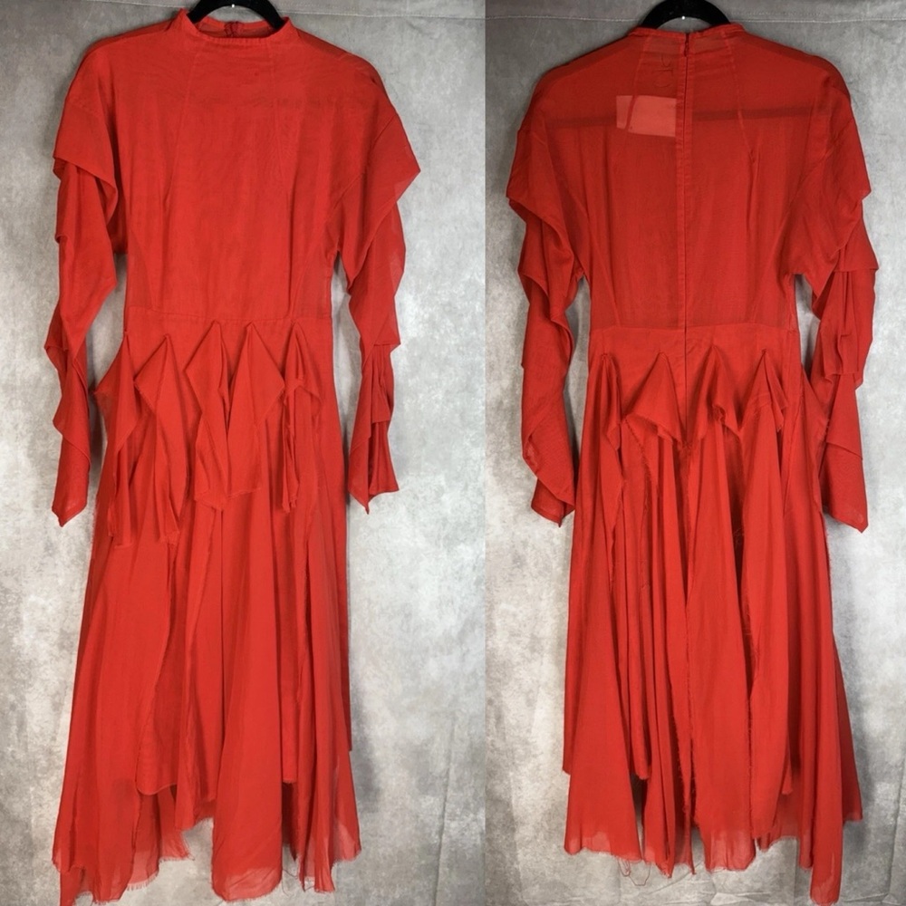A.W.A.K.E. MODE Deconstructed Ruffled Midi‎ Dress In Red Women's Size 36 US 4